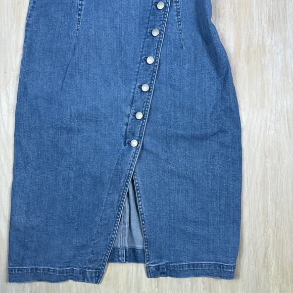 Vero Moda Blue Denim Button Front Sleeveless Bodycon Summer Midi Dress Large - Picture 4 of 12